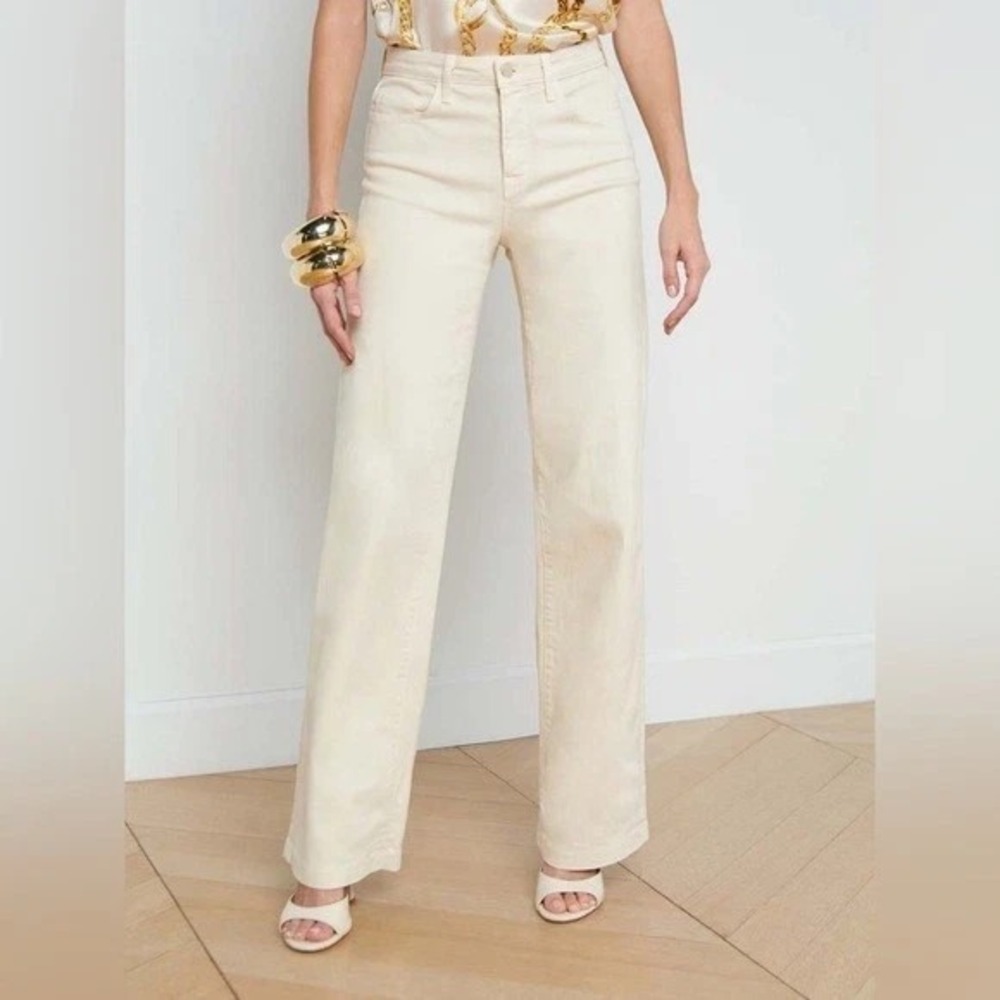 L'Agence Clayton High Rise Wide Leg Jeans in Oat Cream Women 30 USA NWOT $285